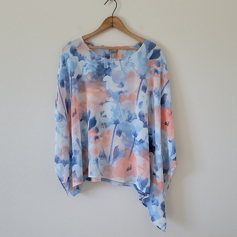 Chico's Blue Peach Asymmetrical Poncho Topper Size S/M